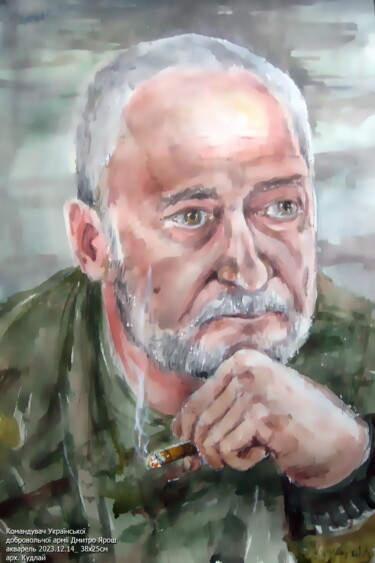 Painting titled "Командувач УДА Дмит…" by Volodimir Kudlai, Original Artwork, Watercolor
