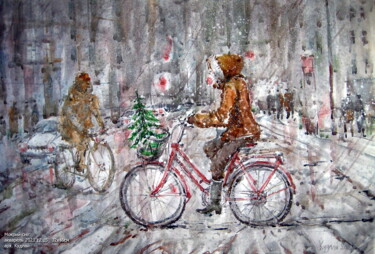 Painting titled "Мокрий сніг" by Volodimir Kudlai, Original Artwork, Watercolor