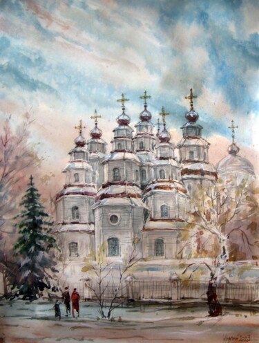 Painting titled "Троїцька соборна це…" by Volodimir Kudlai, Original Artwork, Watercolor