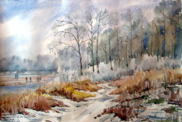 Schilderij getiteld "MIDWINTER" door Volodimir Kudlai, Origineel Kunstwerk, Aquarel