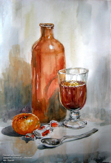 Painting titled "Warm still life" by Volodimir Kudlai, Original Artwork, Watercolor