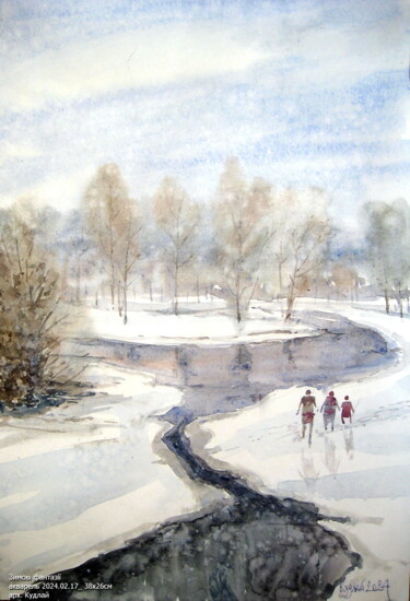 Painting titled "Зимові фантазії" by Volodimir Kudlai, Original Artwork, Watercolor