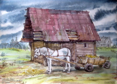 Painting titled "Коли виють сирени" by Volodimir Kudlai, Original Artwork, Watercolor
