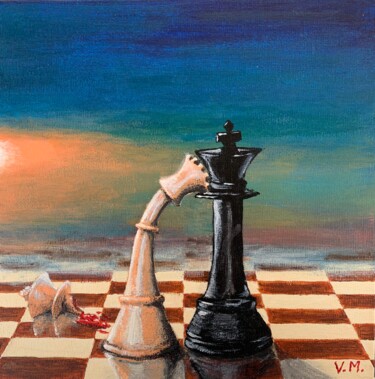 Pittura intitolato "Checkmate" da Volodimir Moldavskyi, Opera d'arte originale, Acrilico