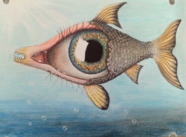 Рисунок под названием "Eyefish" - Володимир Молдавський, Подлинное произведение искусства, Чернила