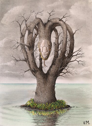 Dibujo titulada "The Tree" por Volodimir Moldavskyi, Obra de arte original, Tinta