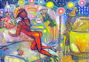 Картина под названием "МОЙЩИЦЫ АВТОМОБИЛЕЙ" - Владимир Черемных, Подлинное произведение искусства, Масло