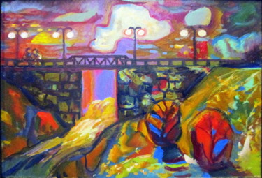 Картина под названием "на мосту любви" - Владимир Черемных, Подлинное произведение искусства, Масло