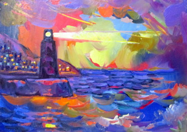 Peinture intitulée "---свет маяка над в…" par Vladimir Cheremnykh, Œuvre d'art originale, Huile