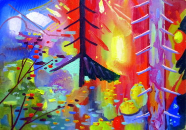 Pintura titulada "лесная вечерняя ска…" por Vladimir Cheremnykh, Obra de arte original, Oleo