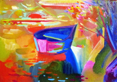 Картина под названием "пейзаж с лодкой-000…" - Владимир Черемных, Подлинное произведение искусства, Масло
