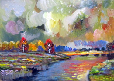 Картина под названием "недавно был дождь..…" - Владимир Черемных, Подлинное произведение искусства, Масло