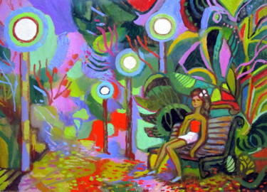 Картина под названием "пейзаж с девушкой в…" - Владимир Черемных, Подлинное произведение искусства, Масло