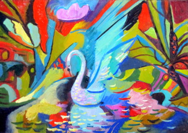 Malerei mit dem Titel "песнь о лебеде.....…" von Vladimir Cheremnykh, Original-Kunstwerk, Öl