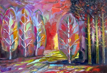 Картина под названием "в лесу вечером.....…" - Владимир Черемных, Подлинное произведение искусства, Масло