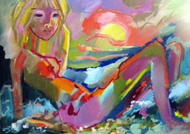 Peinture intitulée "купание при закате.…" par Vladimir Cheremnykh, Œuvre d'art originale, Huile
