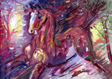 Картина под названием "бег молодой лошади" - Владимир Черемных, Подлинное произведение искусства, Масло