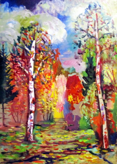 Картина под названием "этюд=осень в лесу..…" - Владимир Черемных, Подлинное произведение искусства, Масло