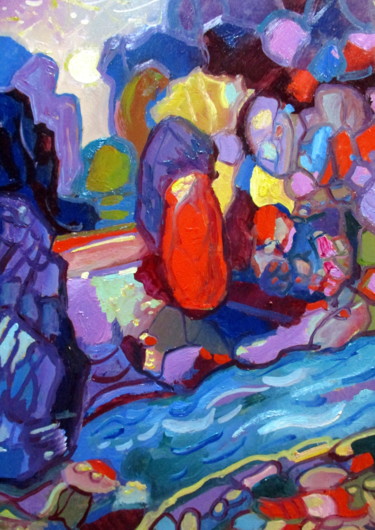 「у синей речки.....」というタイトルの絵画 Владимир Черемныхによって, オリジナルのアートワーク, オイル