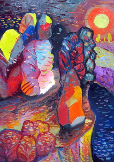 Картина под названием "на крутом берегу...…" - Владимир Черемных, Подлинное произведение искусства, Масло