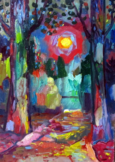 Painting titled "в лесу-дорога к реке" by Vladimir Cheremnykh, Original Artwork, Oil