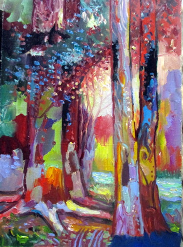 Painting titled "пейзаж=лес на краю…" by Vladimir Cheremnykh, Original Artwork, Oil