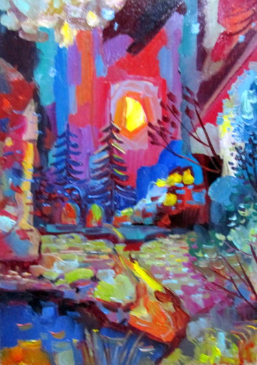 Картина под названием "этюд-загадочный лес…" - Владимир Черемных, Подлинное произведение искусства, Масло