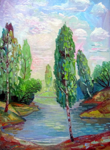 Картина под названием "у пруда.." - Владимир Черемных, Подлинное произведение искусства, Масло