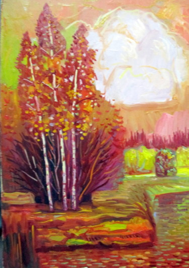Картина под названием "три березки у реки" - Владимир Черемных, Подлинное произведение искусства, Масло