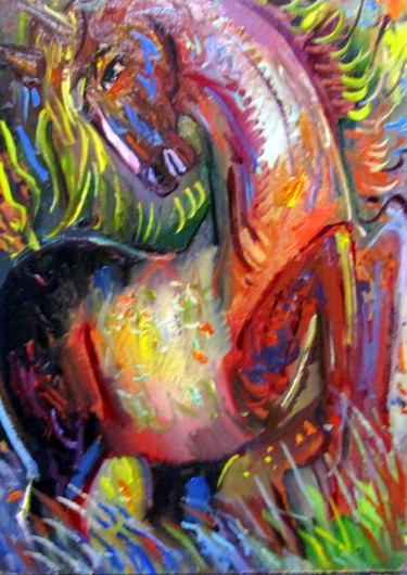 Картина под названием "растревоженный конь" - Владимир Черемных, Подлинное произведение искусства, Масло
