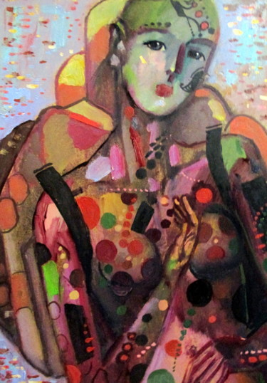 Schilderij getiteld "девушка с рюкзаком…" door Vladimir Cheremnykh, Origineel Kunstwerk, Olie