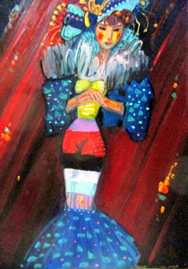 Картина под названием "девушка в синей нак…" - Владимир Черемных, Подлинное произведение искусства, Масло