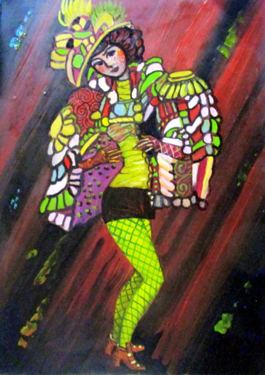 Картина под названием "девушка в декоратив…" - Владимир Черемных, Подлинное произведение искусства, Масло