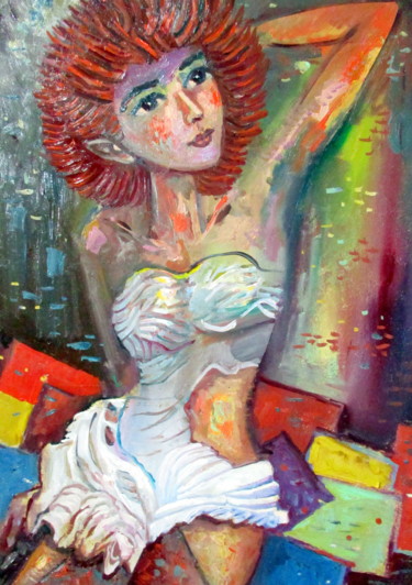 Schilderij getiteld "девушка в костюме д…" door Vladimir Cheremnykh, Origineel Kunstwerk, Olie