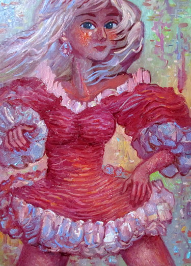 Картина под названием "девушка в розовом м…" - Владимир Черемных, Подлинное произведение искусства, Масло