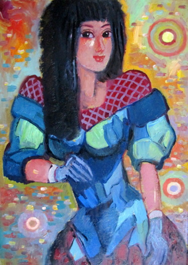 Картина под названием "девушка в синем ком…" - Владимир Черемных, Подлинное произведение искусства, Масло