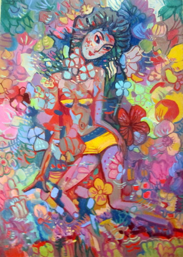 Schilderij getiteld "дарите девушкам цве…" door Vladimir Cheremnykh, Origineel Kunstwerk, Olie