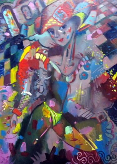 Картина под названием "приглашенная на веч…" - Владимир Черемных, Подлинное произведение искусства, Масло