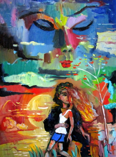 Картина под названием "вечерний поцелуй..." - Владимир Черемных, Подлинное произведение искусства, Масло