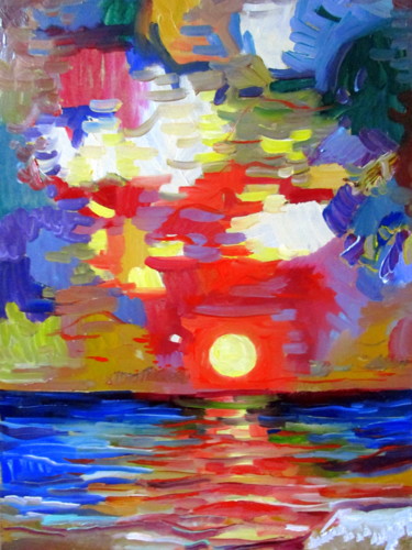 Картина под названием "морской вечерний бл…" - Владимир Черемных, Подлинное произведение искусства, Масло
