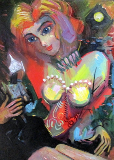Картина под названием "девушка, держащая…" - Владимир Черемных, Подлинное произведение искусства, Масло