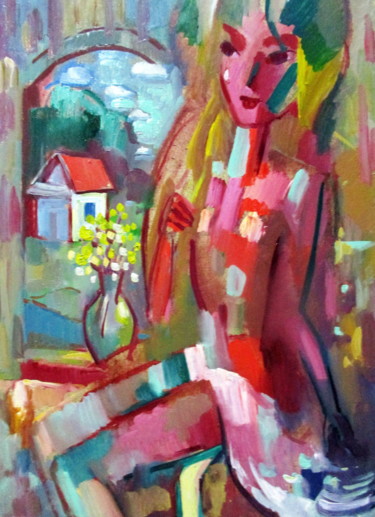 Peinture intitulée "у окна.......-002" par Vladimir Cheremnykh, Œuvre d'art originale, Huile
