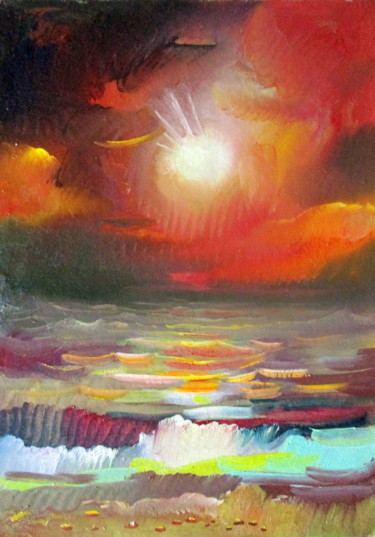 Картина под названием "поздний вечер  на м…" - Владимир Черемных, Подлинное произведение искусства, Масло