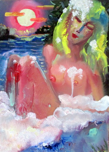 Peinture intitulée "купание в ванне на…" par Vladimir Cheremnykh, Œuvre d'art originale, Huile