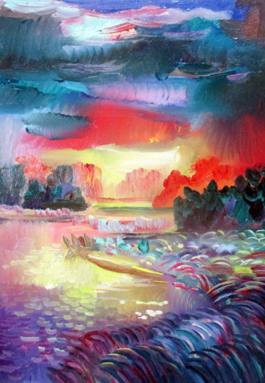 Картина под названием "и вечер снова насту…" - Владимир Черемных, Подлинное произведение искусства, Масло