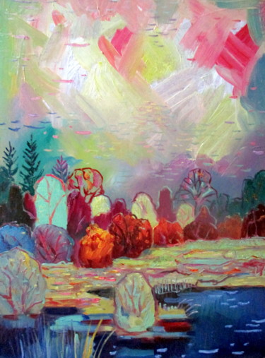 Картина под названием "осенний романтическ…" - Владимир Черемных, Подлинное произведение искусства, Масло