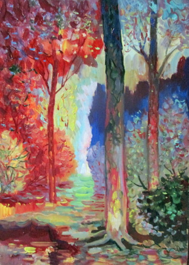 Картина под названием "=осень в лесу=" - Владимир Черемных, Подлинное произведение искусства, Масло