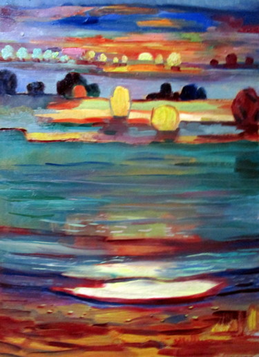 Painting titled "пейзаж с водными да…" by Vladimir Cheremnykh, Original Artwork, Oil