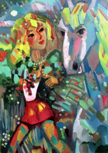 Картина под названием "прогулка с лошадью.…" - Владимир Черемных, Подлинное произведение искусства, Масло