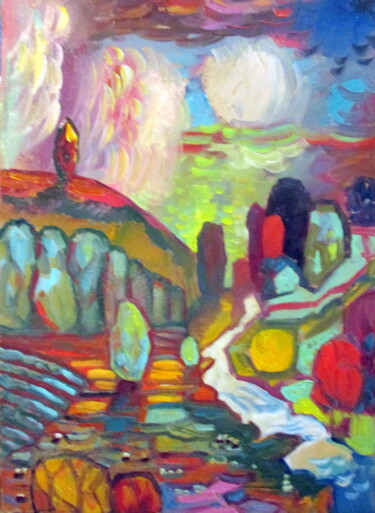 Картина под названием "экзотический пейзаж…" - Владимир Черемных, Подлинное произведение искусства, Масло